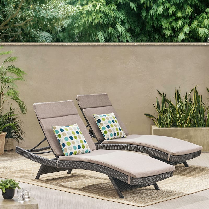 Salem Outdoor Wicker Lounge with Water Resistant Cushion (Set of 2) by Christopher Knight Home - Grey + Charcoal