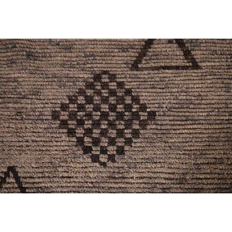 All-Over Brown Striped Moroccan Oriental Area Rug Handmade Wool Carpet - 8'11" x 12'8"