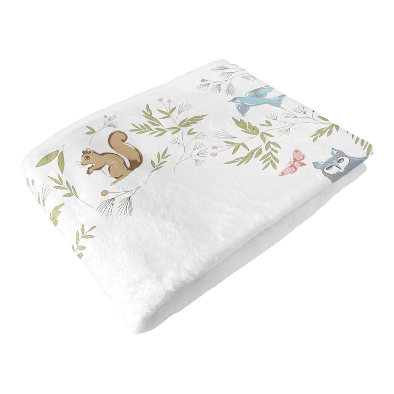 Woodland Animal Toile Boy Girl Baby Monthly Milestone Blanket - Grey Green Brown Forest Bear Deer Fox Owl Bunny Bird Neutral