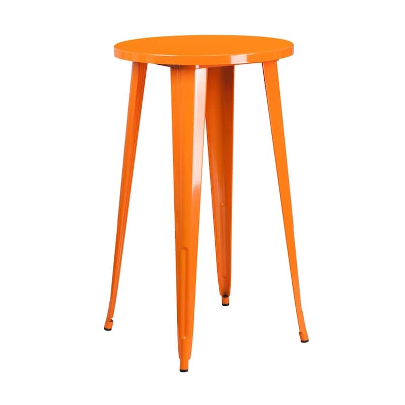 24'' Round Metal Indoor-Outdoor Bar Height Table - 24"W x 24"D x 41"H - Orange