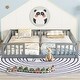 preview thumbnail 34 of 45, Twin Size Kids Bed Frame, Double Twin Floor Bed with Fence Guardrails
