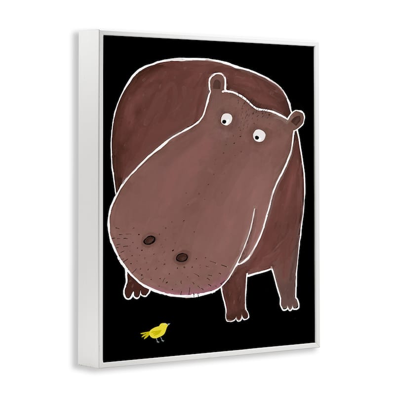 Stupell Hippo & Bird on Black Framed Giclee Art Design By Carla Daly