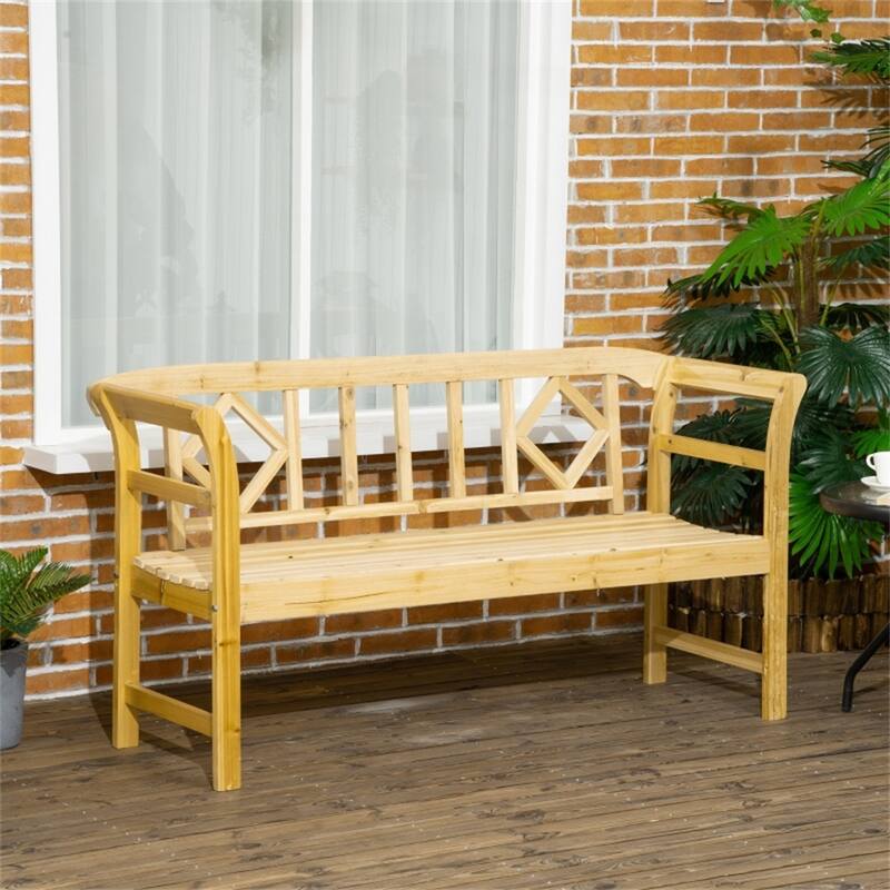 Fir Wood Garden Bench with Vintage Design Slatted Seat and Back for Outdoor Patio - 61.5" W x 20.75" D x 32.75" H