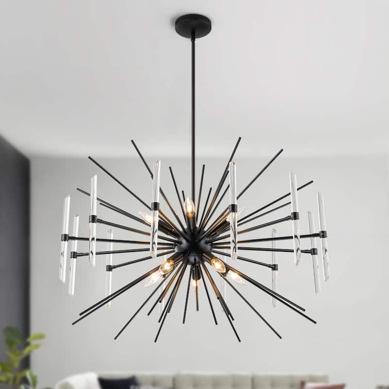 Starsky 10-Light Modern Sputnik Ceiling Light Black Glam Chandelier - Black