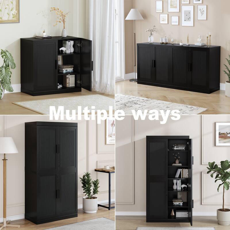 Modular Sideboard Cabinet with Storage Buffet Cabinet with Rattan Doors for Living Room Kitchen Dining Room Entryway