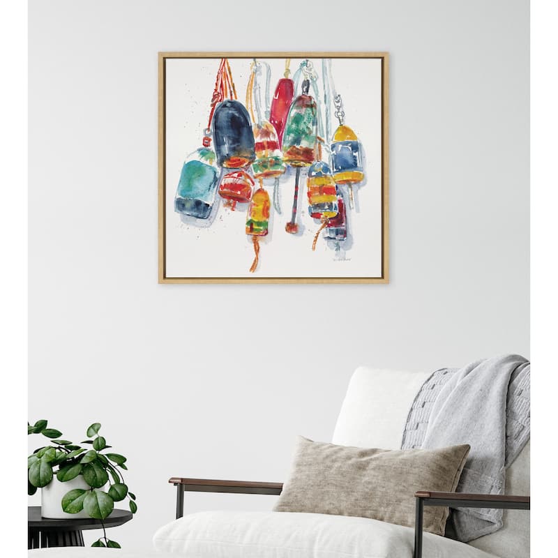 Kate and Laurel Sylvie Vintage Buoys Framed Canvas by Patricia Shaw