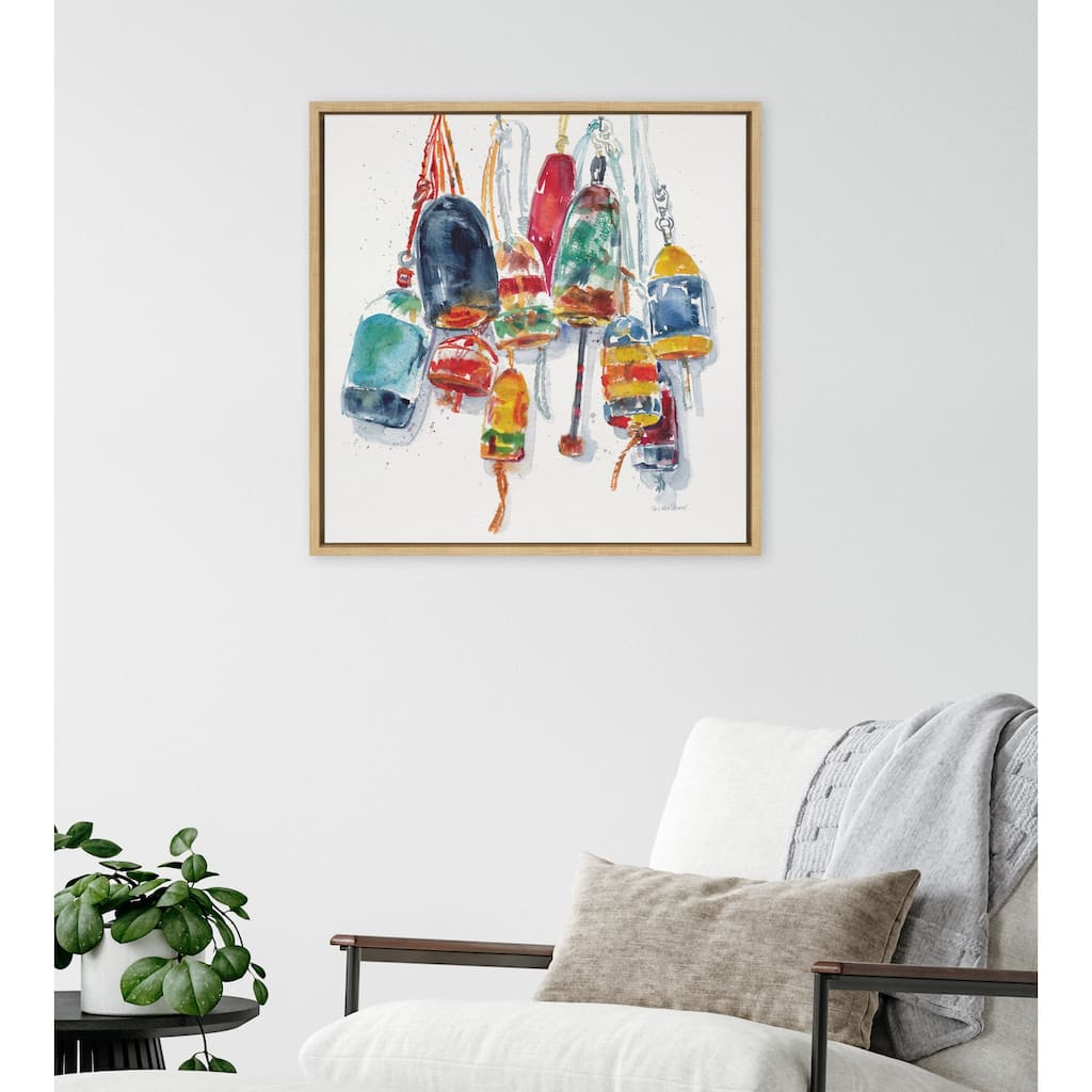 Kate and Laurel Sylvie Vintage Buoys Framed Canvas by Patricia Shaw