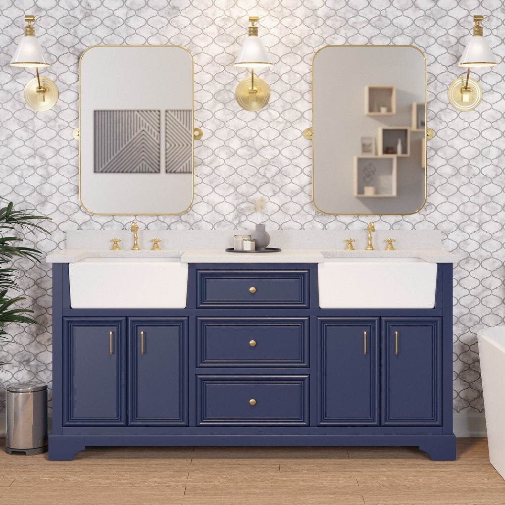 KitchenBathCollection Zelda 72" Double Farmhouse Vanity with Quartz Top