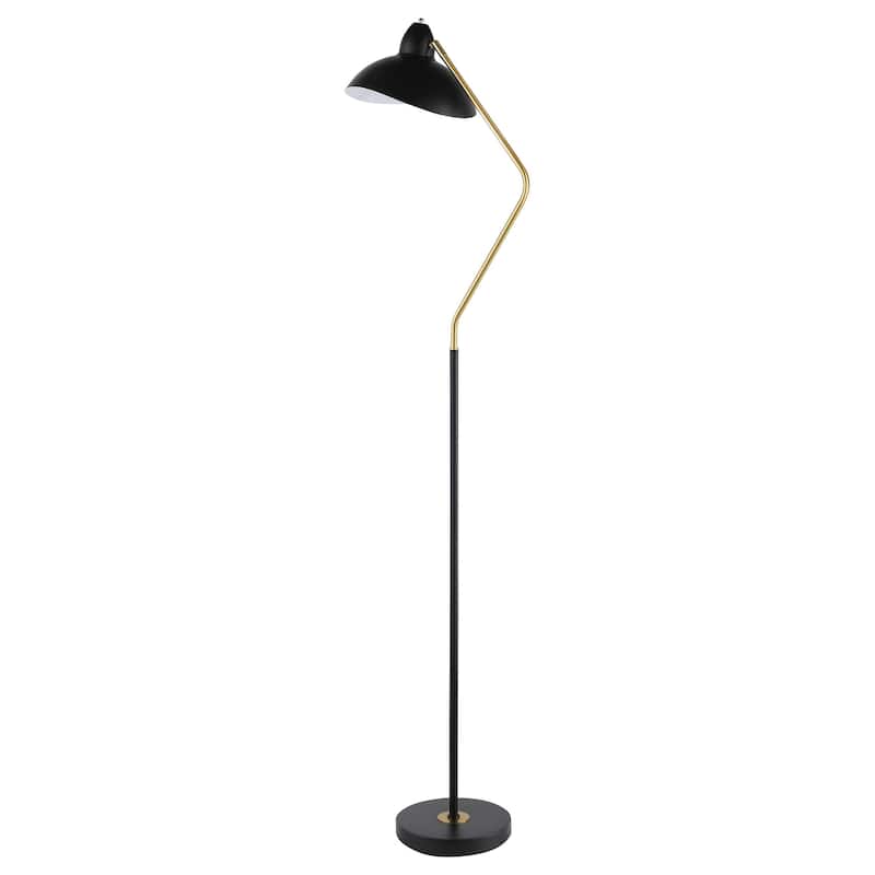 69 Inch Floor Lamp, V Curved Arm, Wavy Edges, Black Metal, Gold, White