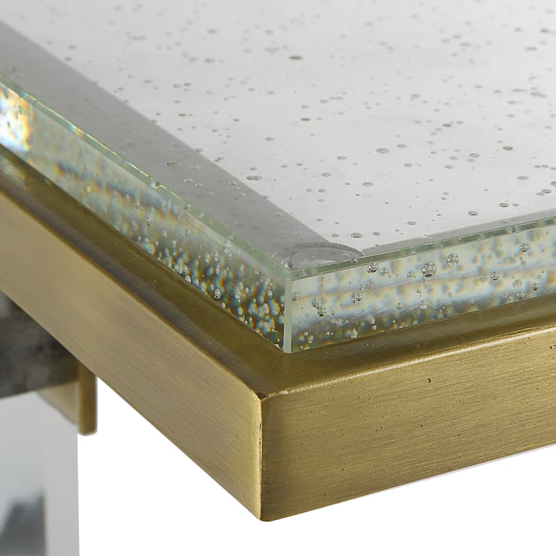 Seeded Glass Top Side Accent Table - 25.25" - Brown and Clear