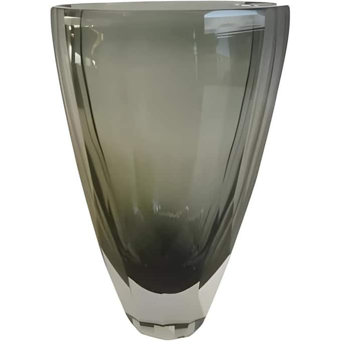Smoky Gray Heavy Cut Glass Vase with Elegant Modern Minimalist Design - Grey