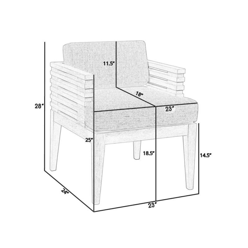 Hida 24 Inch Outdoor Patio Dining Chair, Ridged Gray Wood, Olefin Cushions