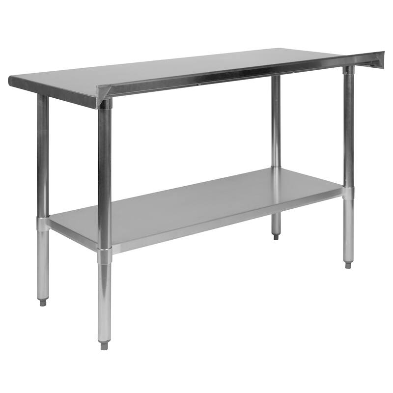 Stainless Steel 18 Gauge Work Table with Backsplash and Shelf, NSF