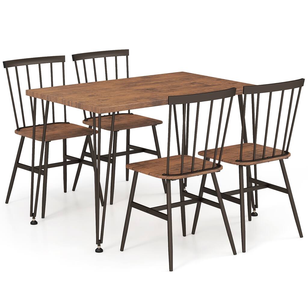 Gymax 5PCS Dining Table Set for 4 Rectangular Kitchen Table & 4 Chairs
