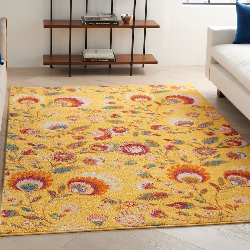 Nourison Allur Floral Country Botanical Area Rug - 9' x 12' - Yellow Multicolor - Rectangle