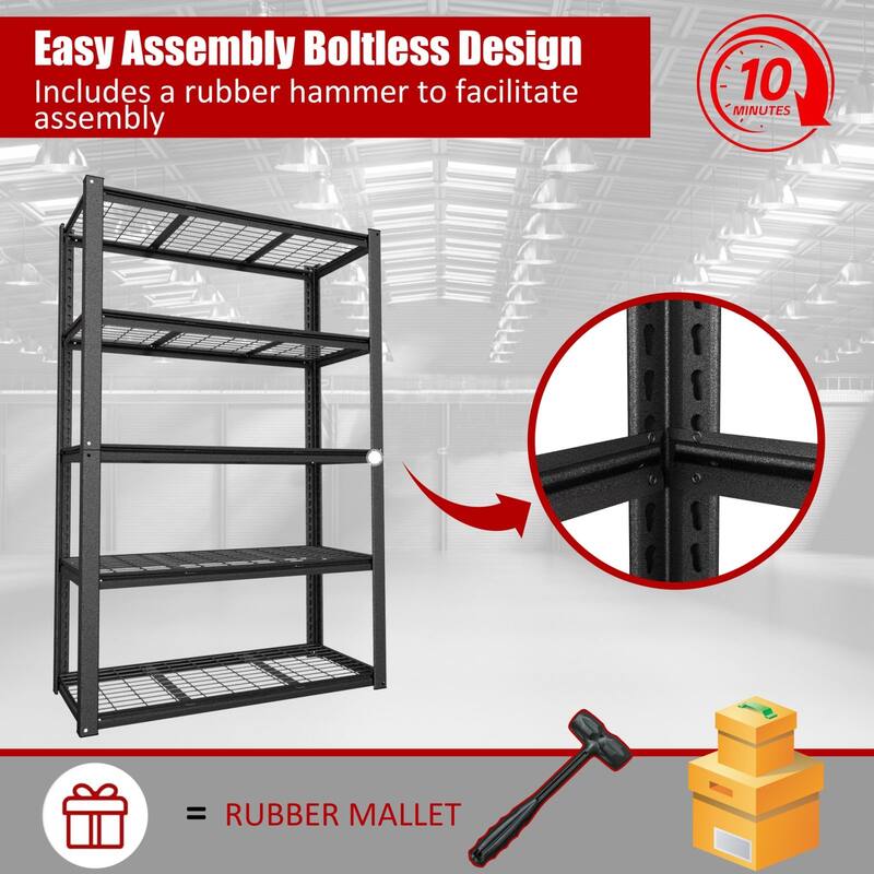 VEIKOUS 5-Tier Heavy Duty Metal Adjustable Shelving Unit, Easy Boltless Assembly with Rubber Mallet - 48'' × 20'' × 72‘’