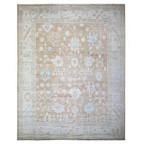 Shahbanu Rugs Tan Color Hand Knotted Afghan Oushak with All Over Pattern Natural Dyes Soft Wool Oversized Rug (11'10" x 14'10")