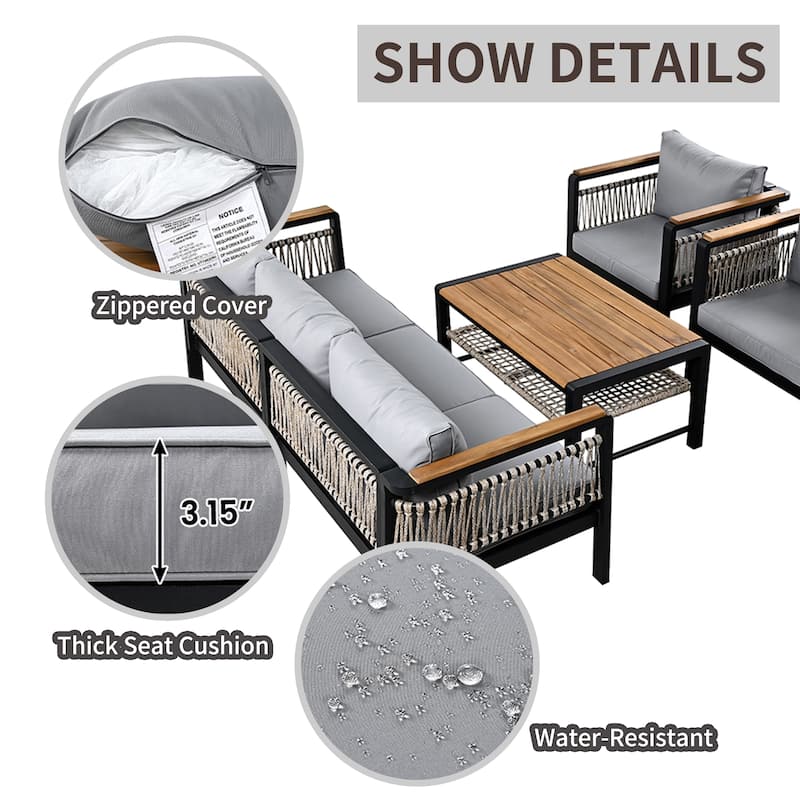 Outdoor Conversation Set with Cushions and Coffee Table, Set of 4