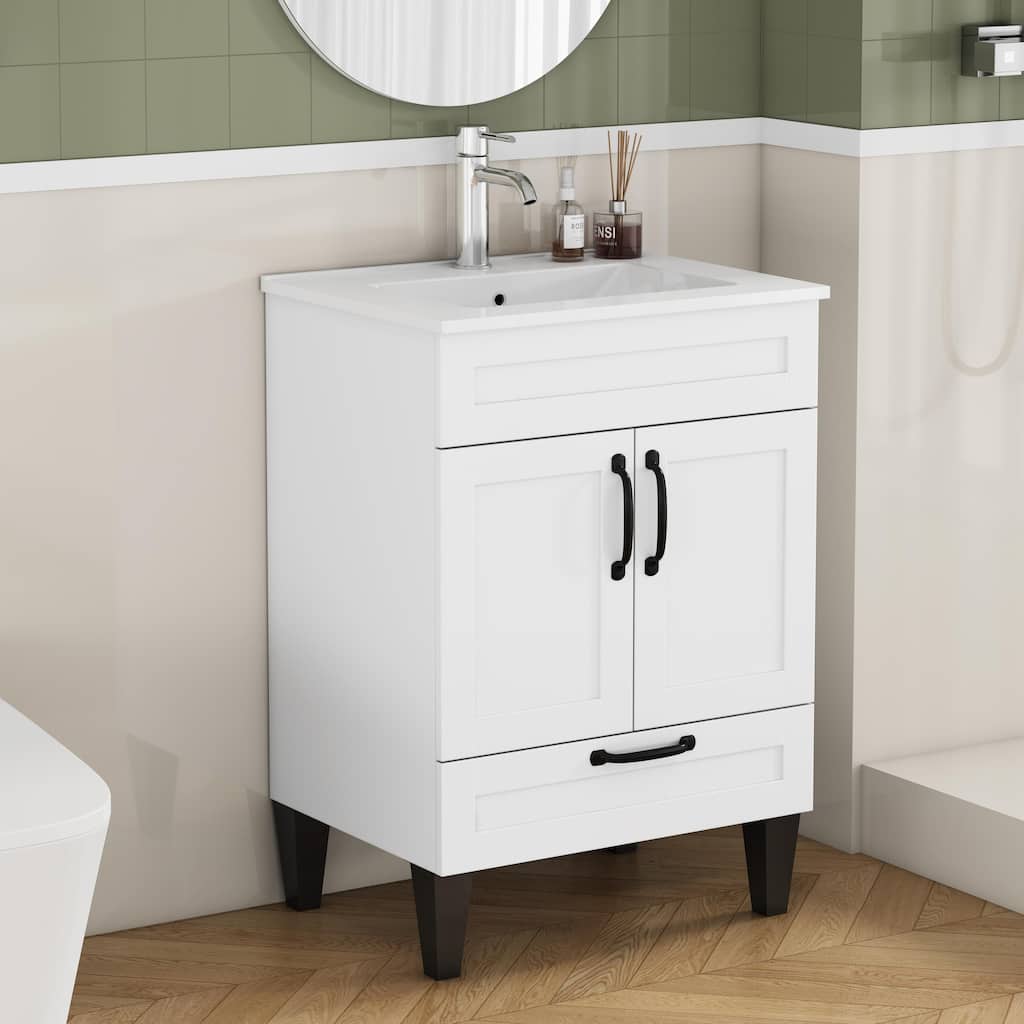 24" Wall Mounted Floating Cabinet /Side Cabinet Combo, Rectangular Vanity, Small Bathroom Sink With Single Faucet Hole