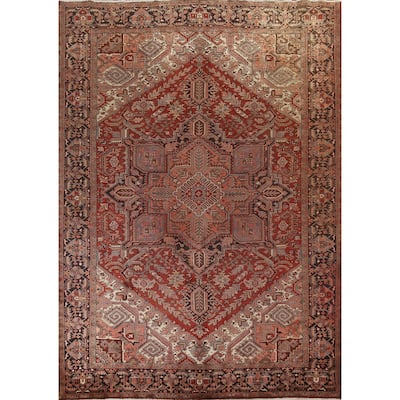 Vintage Vegetable Dye Heriz Persian Wool Area Rug Hand-knotted Carpet - 9'10" x 12'9"