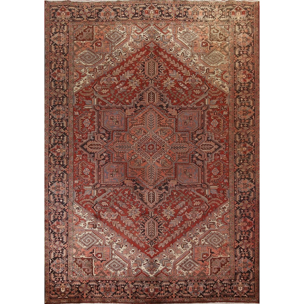Vintage Vegetable Dye Heriz Persian Wool Area Rug Hand-knotted Carpet - 9'10" x 12'9"
