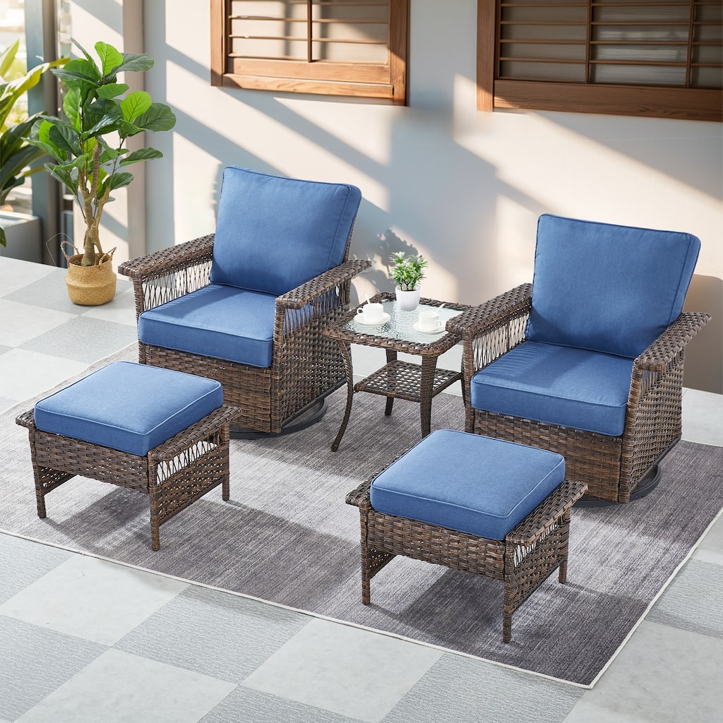 Gymojoy Patio Swivel Rocking Chairs Ottomans and Side Table