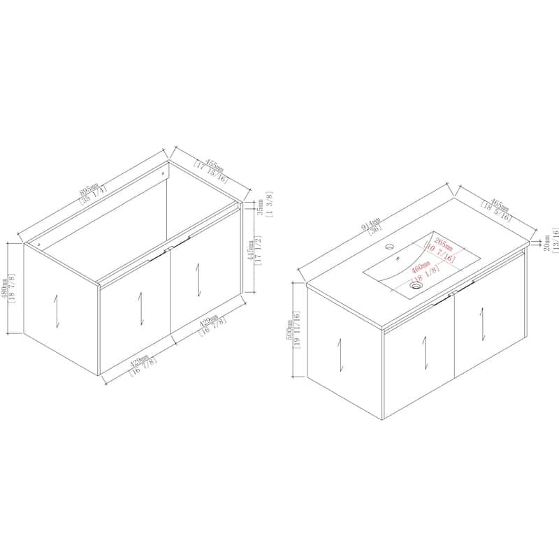 BNK 24"/30"/36" Single Sink Bathroom Vanity with Soft Close Door, Modern Floating Vanity