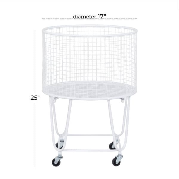 dimension image slide 3 of 3, CosmoLiving by Cosmopolitan Industrial Iron Rolling Storage Basket Cart - 17 x 17 x 25