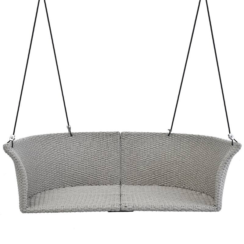 All-Weather Woven Swing Chair for Two, Outdoor Hanging Chair with Adjustable Ropes & Waterproof Cushions