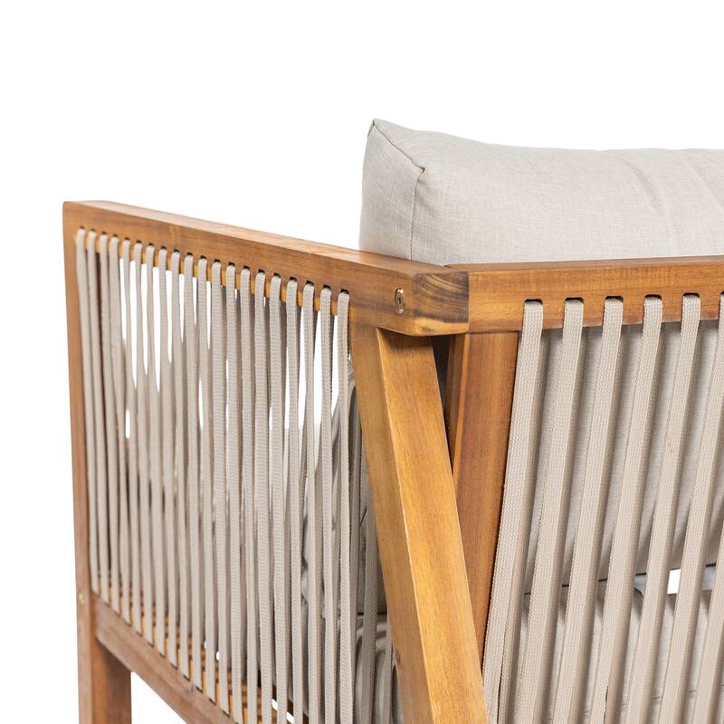 Christopher Knight Home - Outdoor Modern Solid Acacia Wood 2-Piece Conversation Set with Rope Arm Loveseat and Coffee Table