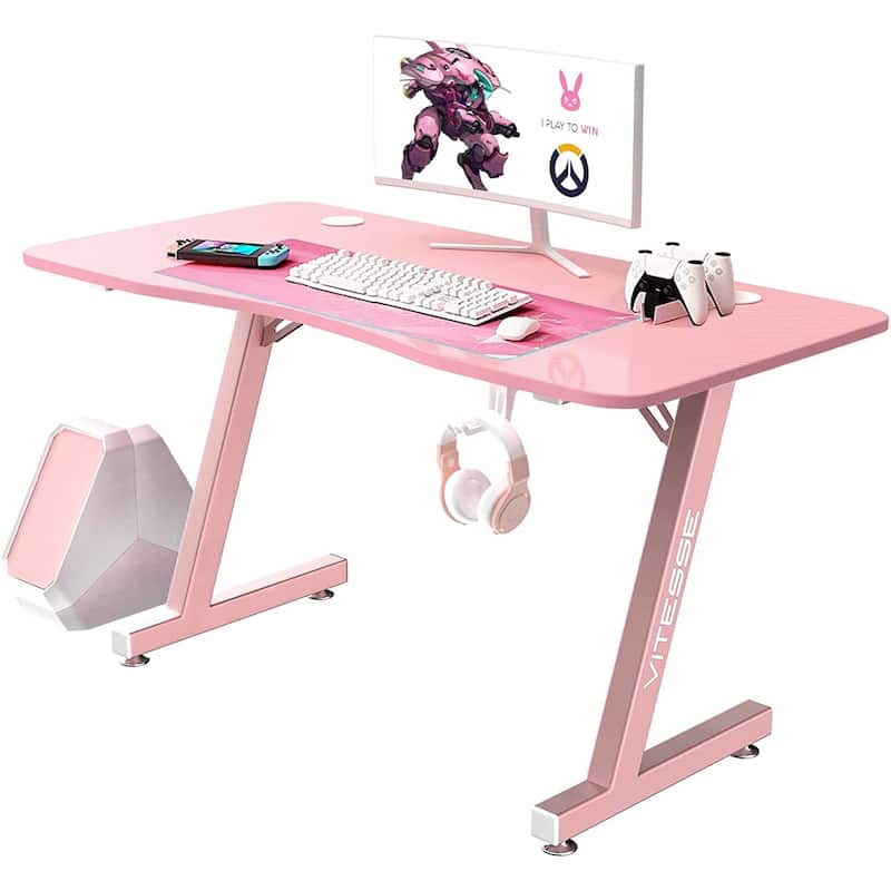 BOSSIN Ergonomic Gaming Desk Z-Shaped Office PC Computer Desk Gamer Tables with Cup Holder and Headphone Hook