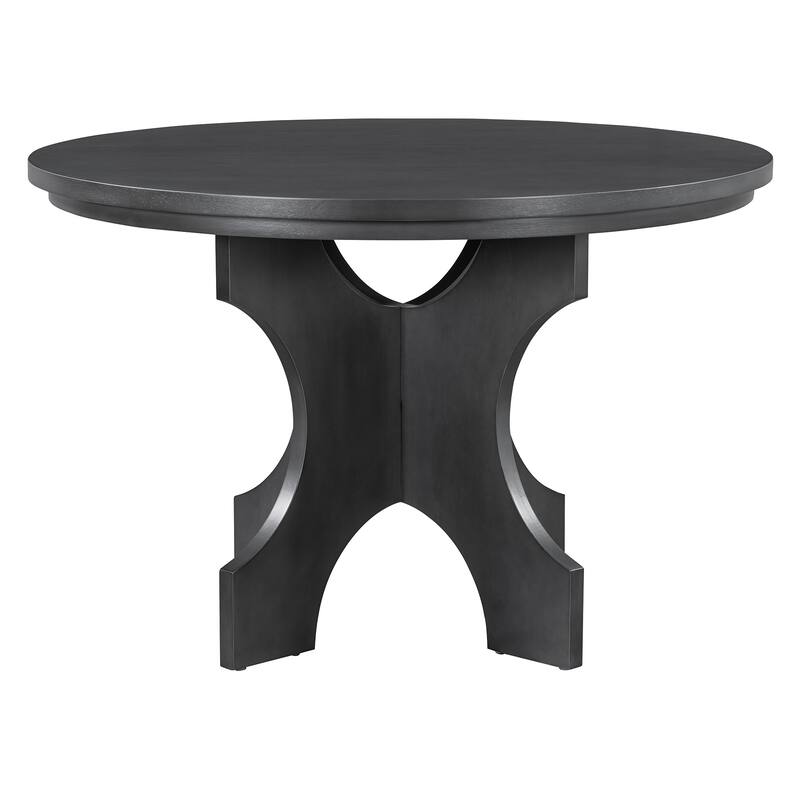 5-piece Rustic Charm Round Dining Set with 3 Upholstered Chairs and Curved Bench for Dining Room