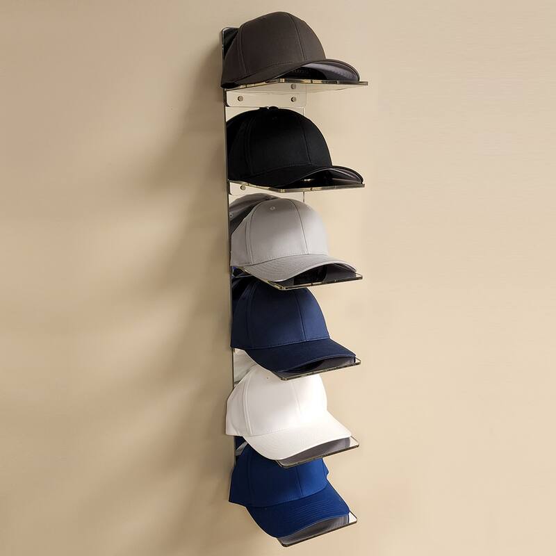 OnDisplay Luxe Acrylic Hat Rack Display - Wall Mounted Baseball Cap Organizer - Multi Shelf Wall Display for Hats