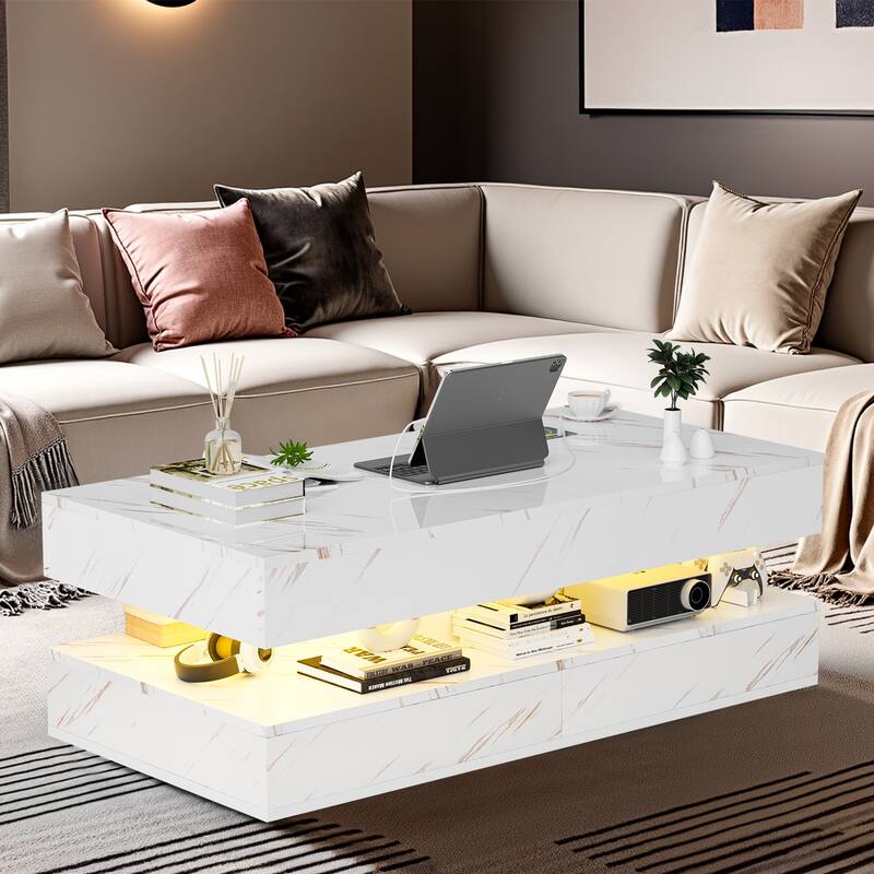 Pocassy Double-Layer Center Tables with LED Light 47.2 Inch
