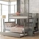 preview thumbnail 1 of 24, Lodge Design Twin over Full Wood Bunk Bed with Trundle,Staircase with Storage Shelves,High Safety Guardrail Gray