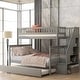 preview thumbnail 2 of 11, Twin Over Full Bunk Beds with Trundle, Gray Wooden Bunk Storage Bed with Side Storage Stairway and Guard Rail for Kids, Adults