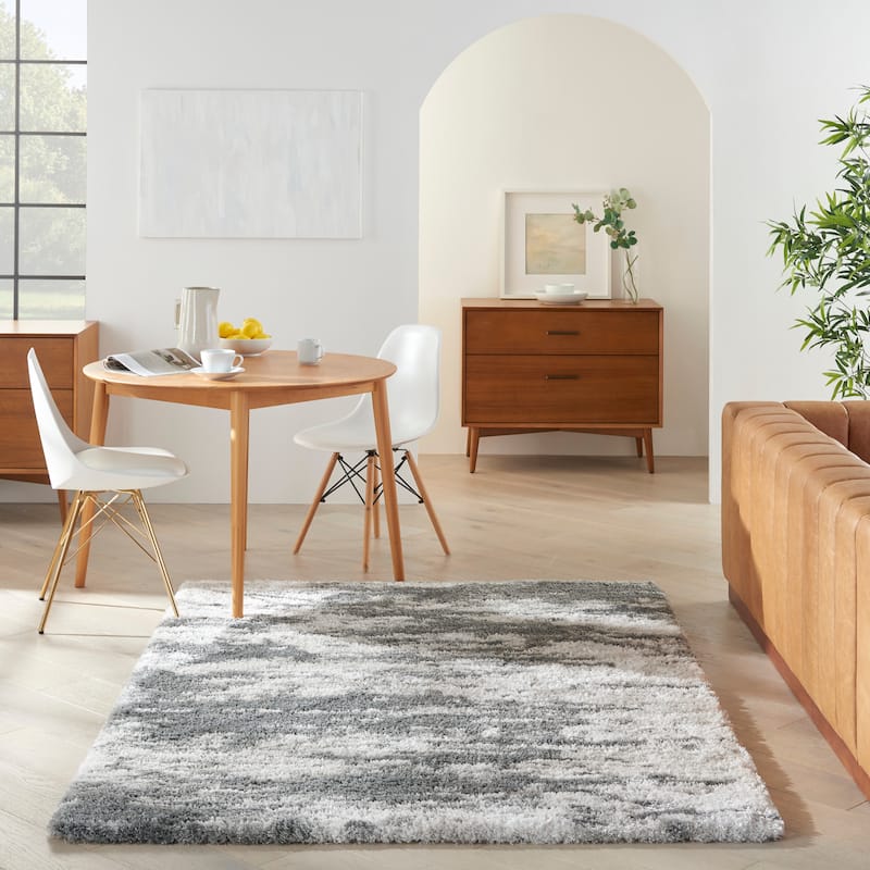 Nourison Dreamy Shag Contemporary Urban Abstract Area Rug - 7'10" x 9'10" - Charcoal/Ivory - Rectangle