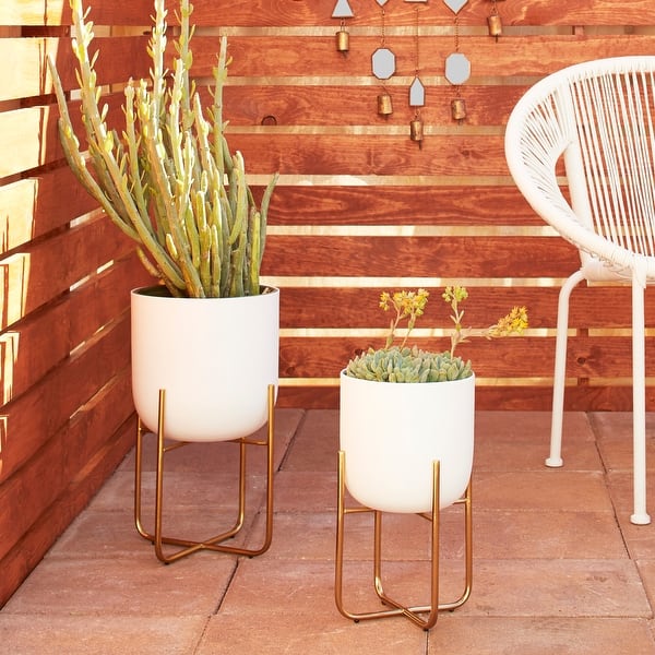 slide 1 of 41, White Silver Gold or Black Iron Glam Contemporary Planter (Set of 2) - S/2 16", 13"H White