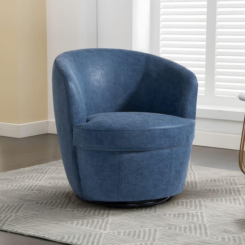 Faux Leather Swivel Barrel Accent Chair for Living Room