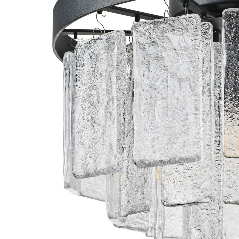 Modern Matte Black 3-Light Textured Glass Style Flush Mount Ceiling Lamp