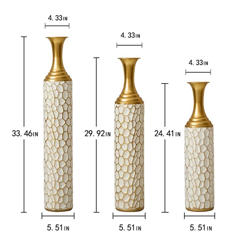 Decorated Floor Glazed Metal Vases (Set of 3)