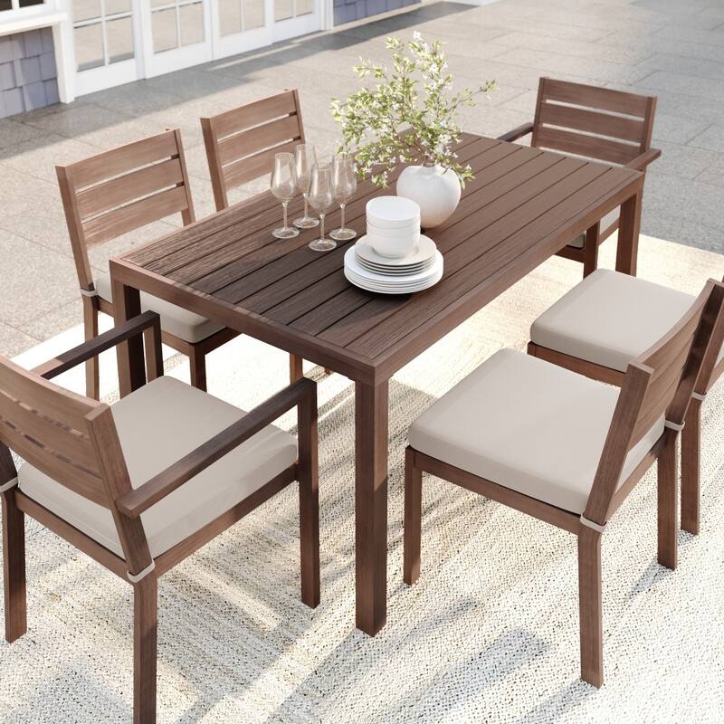 Martha Stewart All-Weather Patio Set with 62" Table and 6 Stackable Dining Chairs - 62"D x 35"W x 30"H