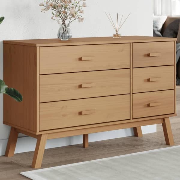 slide 2 of 5, vidaXL Drawer Cabinet OLDEN Brown Solid Wood Pine
