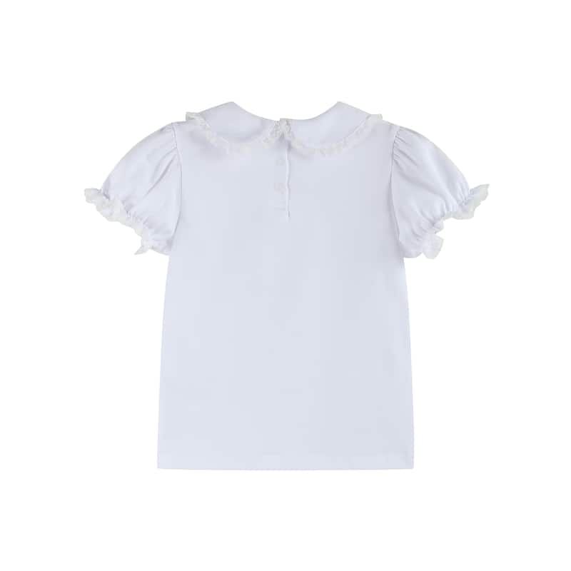 Lil Cactus White Lace Collared Girls Short Bubble Sleeve Top