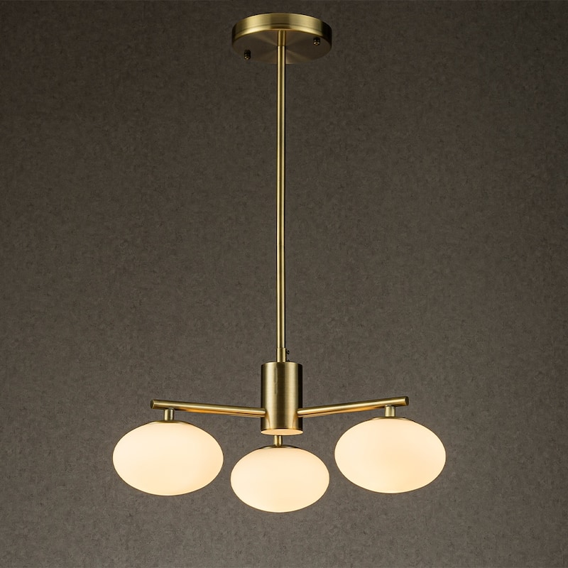 CraftHome Antique Brass/Matte Black Mid Century Modern Chandelier Classic Opal Glass Globe Pendant Light For Dining Room - Antique Brass - W20''