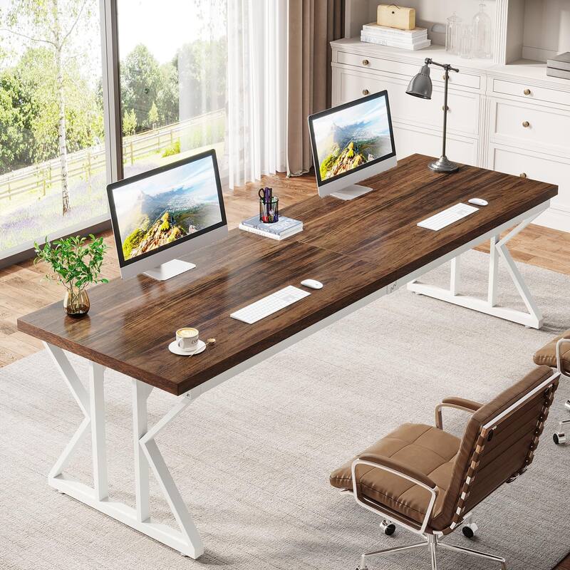 78.7 Inches Long Computer Desk, Two Person Desk For Home Office - Brown/White