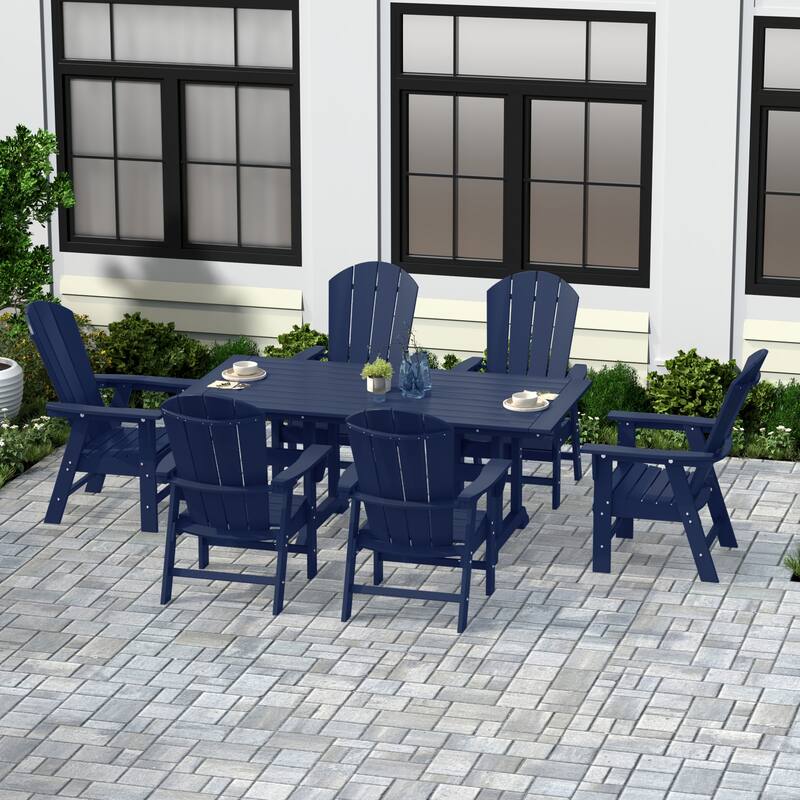 Laguna Hdpe All Weather Outdoor Patio Rectangular Adirondack Dining Chairs With Table (7-Piece Set)