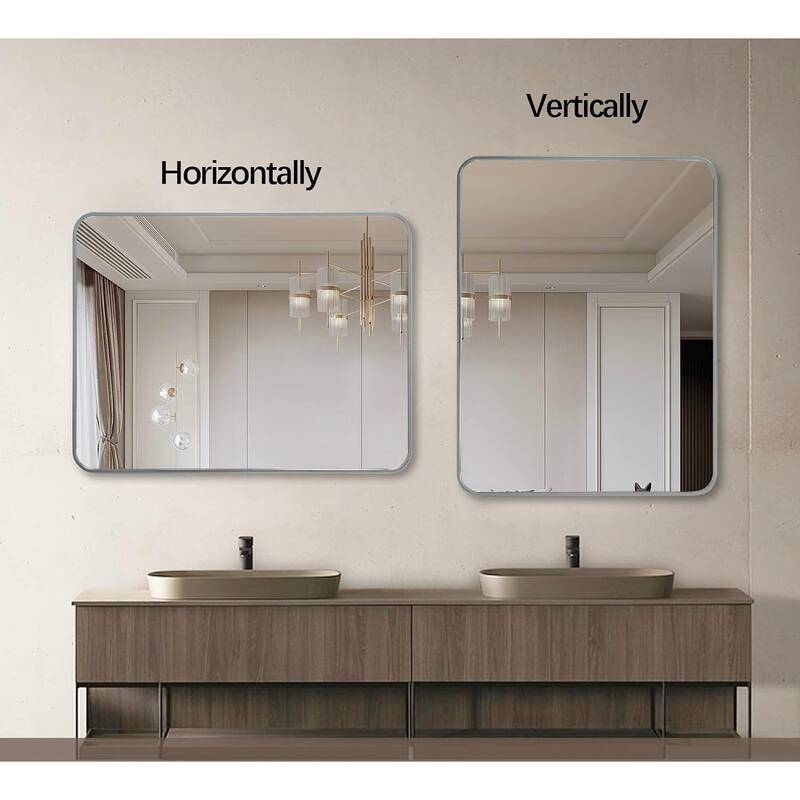 GDFStudio - Montara Contemporary Rectangular Bathroom Vanity Decorative Mirror with Expanded Viewing Area & Metal Frame