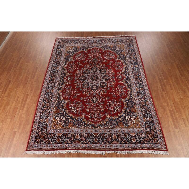 Floral Red Kashan Turkish Rug Machine-Made Medallion Carpet - 9'7" x 12'7"