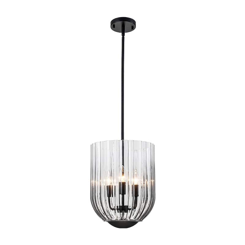 Modern Candle Style Round Reeded Taper Glass Shade Pendant 11in